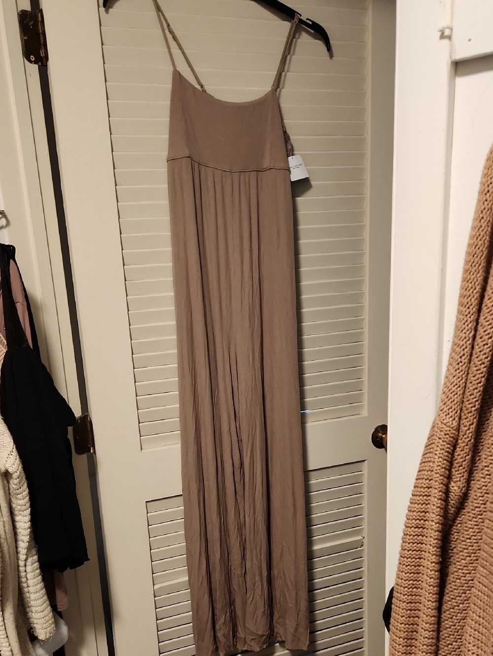 American Eagle Outfitters Taupe Maxi Jumpsuit with Spaghetti Straps